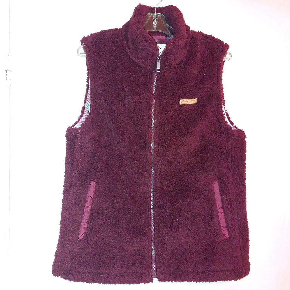 Sage Collective Women's Sherpa Fleece Full Zip Vest Burgundy Plaid Lined  Size M - Picture 3 of 12